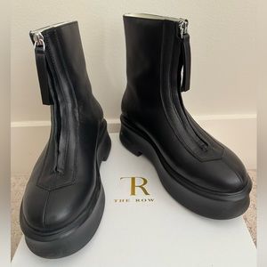 THE ROW Front Zip Boots Black Leather Size 38
